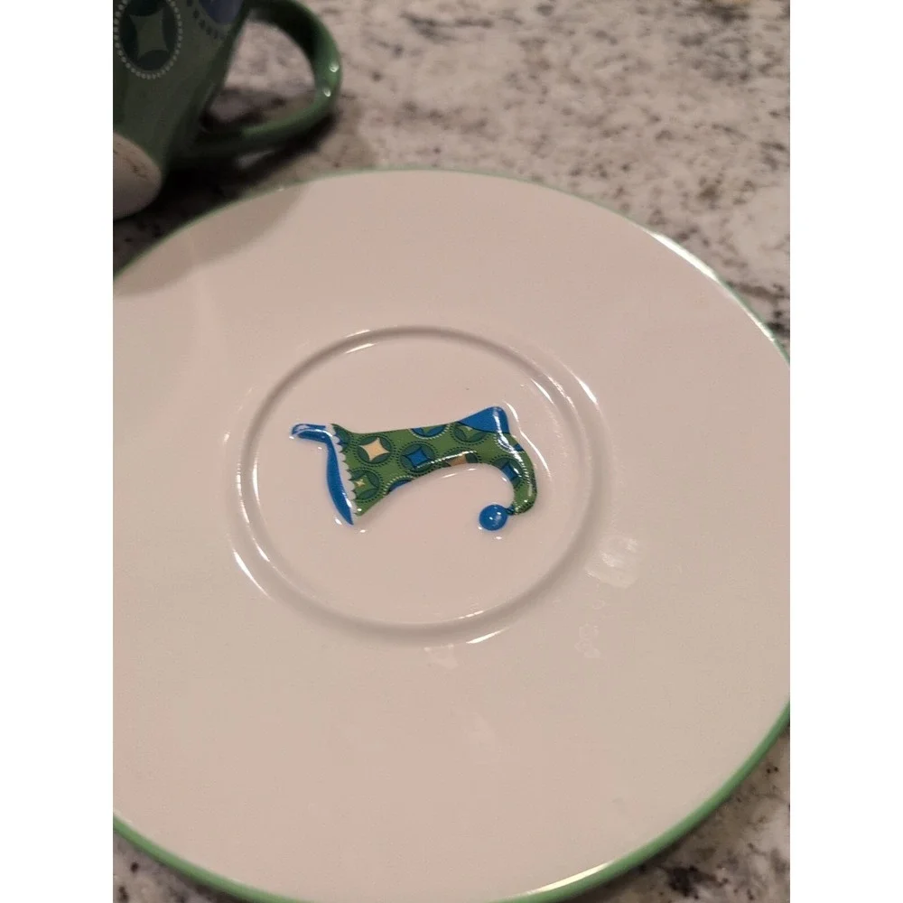 Starbucks Lot Of 2 Holiday 2006 Green X Mas Elf Stocking Coffee Cup  With Saucer